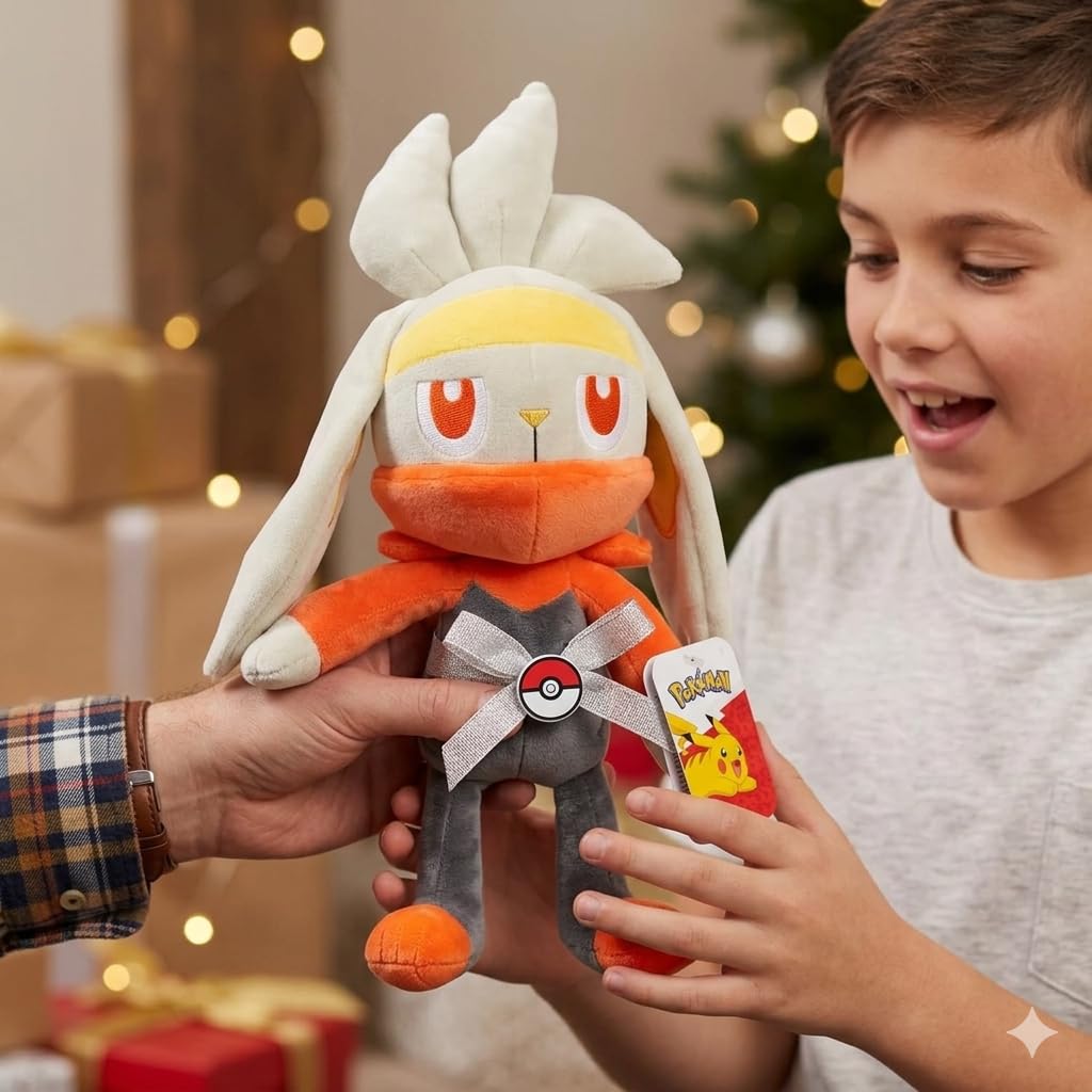 Pokémon Official 12-Inch Raboot Plush Toy - Large Soft Stuffed Animal from Sword & Shield Scorbunny Evolution - Authentic Licensed Pokémon Figure