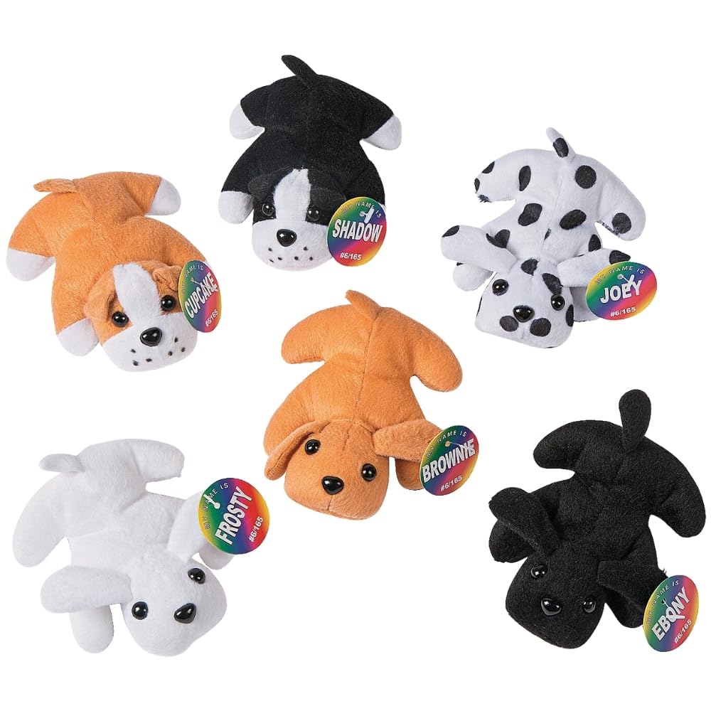 Fun Express Mini Stuffed Animal Puppies - Set of 12 Plush Dogs - Toys, Party Favors and Easter Basket Filler