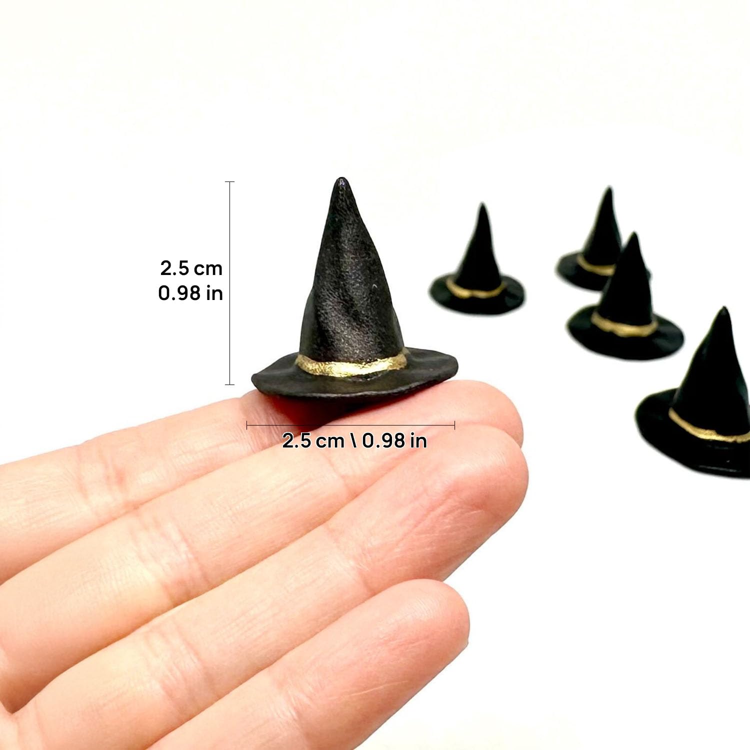 1/12 Scale Black Witch Hats for Dollhouse Miniatures, Halloween Décor, Cupcake Decorations 5Pcs
