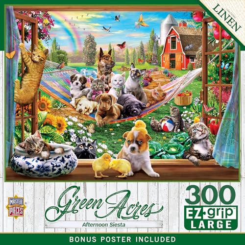 MasterPieces - 300 Piece Jigsaw Puzzle, Large EZ Grip Shapes, Afternoon Siesta, Fun for Adults, Seniors, Family, Kids, Matte Finish, 18"x24"