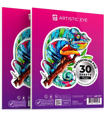 ARTISTIC EYE Watercolor Pad 9x12”, 30 Sheets, Glue Bound, Acid-Free Paper, 140lb (300gsm), Perfect for Most Wet & Dry Media, Ideal for Beginners