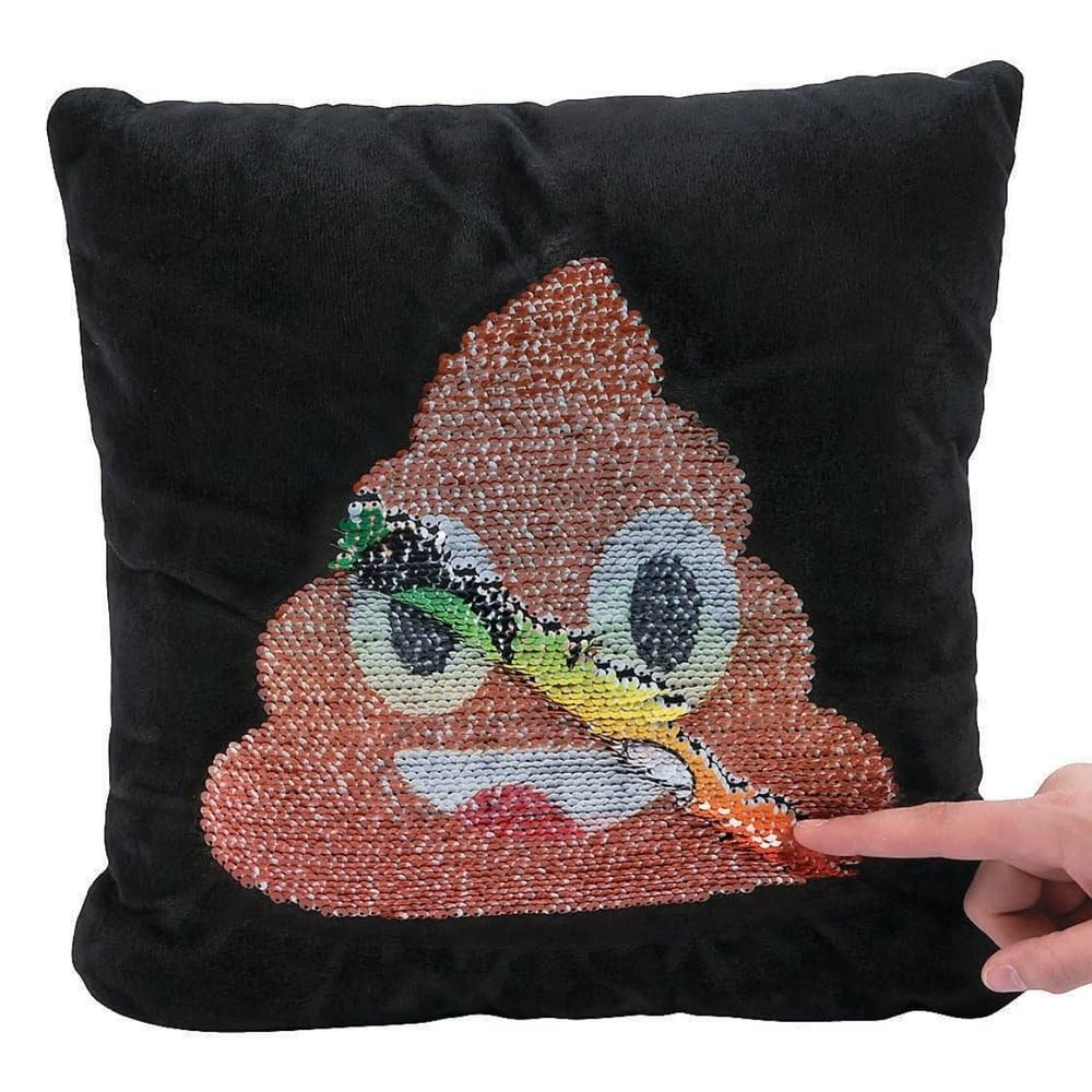 Fun Express 14" Rainbow Flipping Sequin Stuffed Poop Emoji Pillow