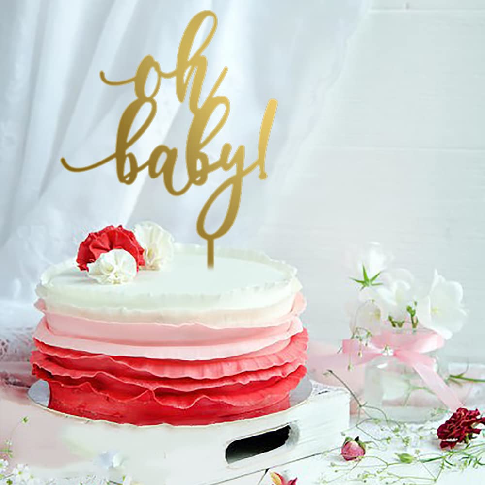 Sleyberoy Gold Mirror Acrylic Oh Baby Cake Topper