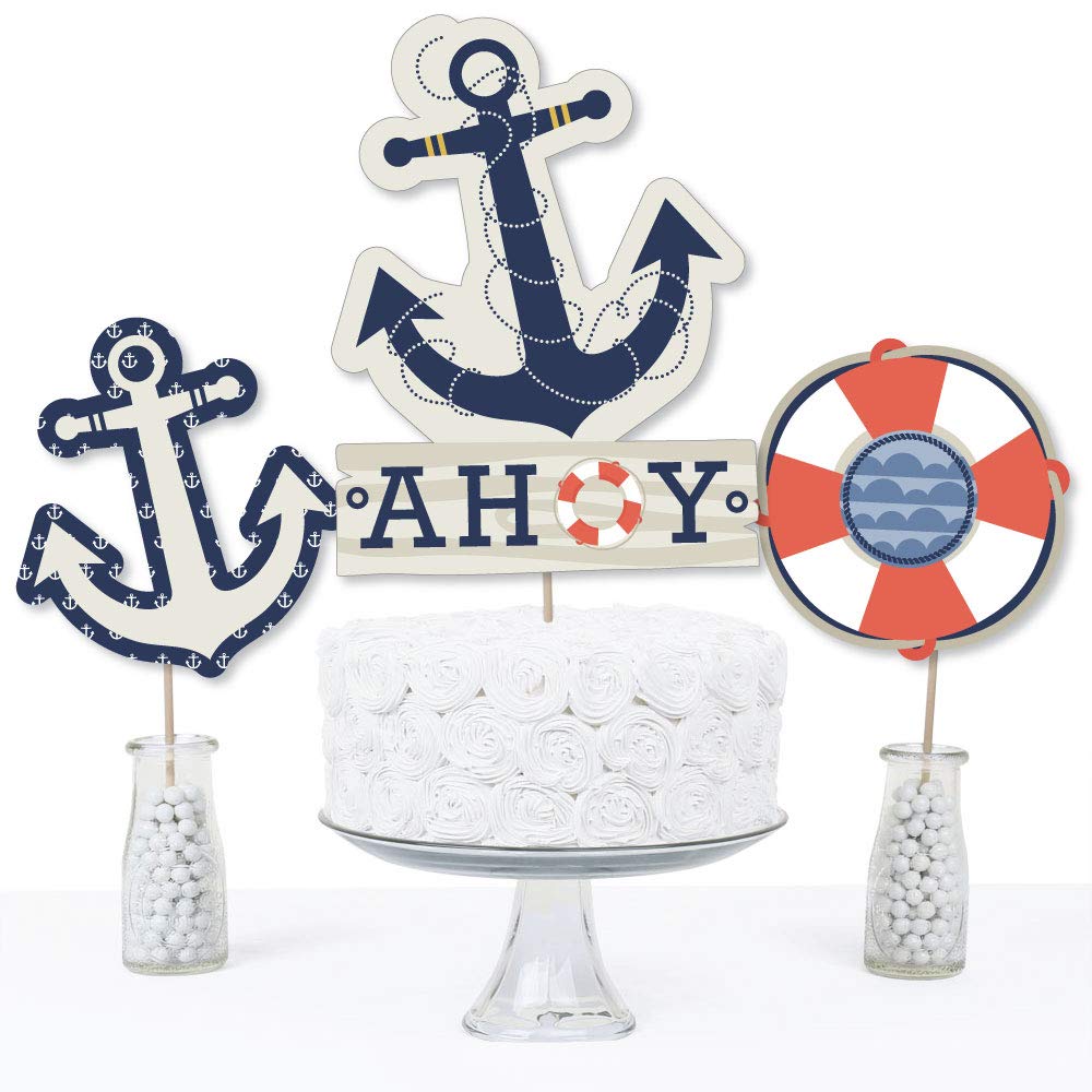 Big Dot of Happiness Ahoy - Nautical - Baby Shower or Birthday Party Centerpiece Sticks - Table Toppers - Set of 15