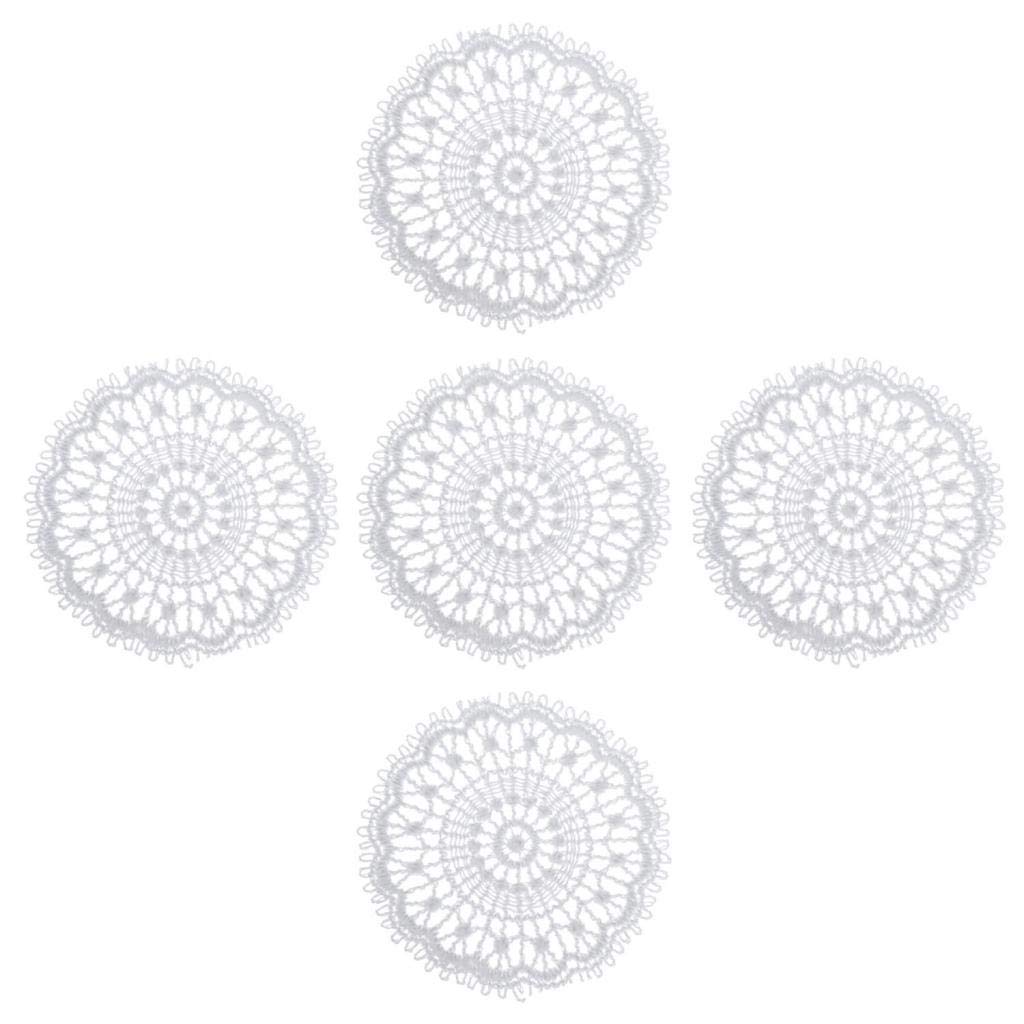 LoveinDIY 1:12 Scale Dollhouse Miniature Lace Tablecloth, 5 Pc White Openwork Doily Set for Dollhouse Round Tables