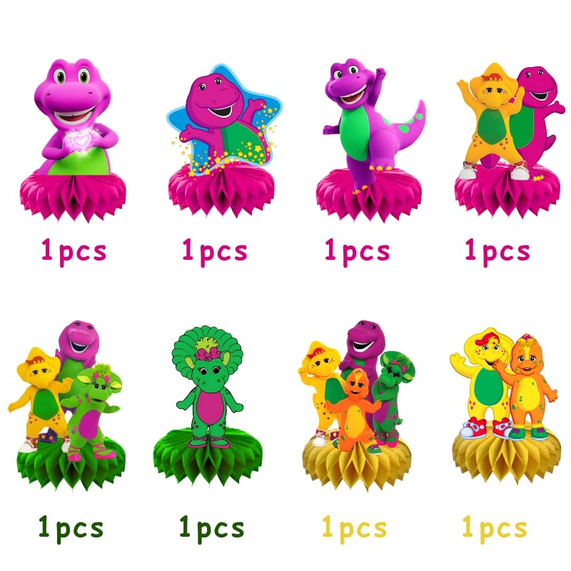 8Pcs Barney Honeycomb Table Centerpiece Barney Birthday Party Supplies Table Decorations for Kids Party Decorations