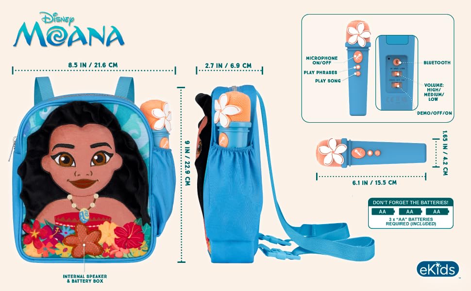 eKids Moana Karaoke Microphone for Kids, Bluetooth Boombox with Built-in Music, Designed for Fans of Moana Toys