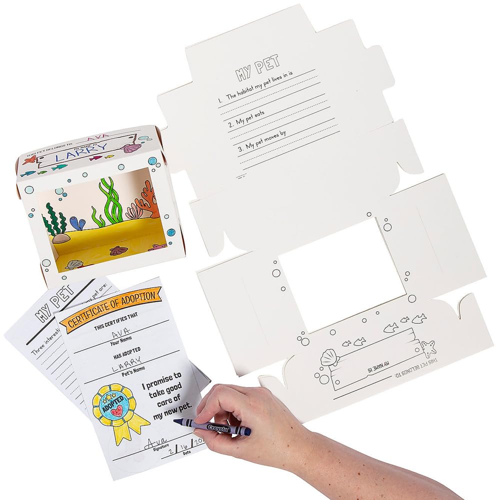 Fun Express Color Your Own Desk Pet Ocean Habitat with Adoption Certificates - VBS Vacation Bible School Supplies/Decor - 12 Pieces