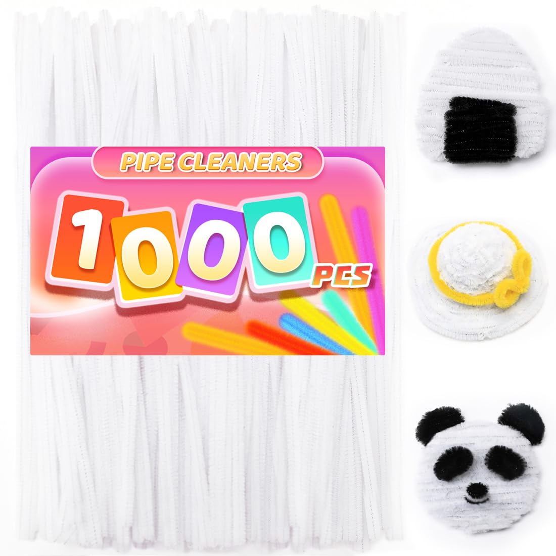 Praisebank White Pipe Cleaners for Crafts, 1000pcs, Chenille Stems for DIY Projecets, Arts & Crafts Supplies for Festival Party Decorations