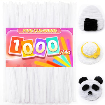 Praisebank White Pipe Cleaners for Crafts, 1000pcs, Chenille Stems for DIY Projecets, Arts & Crafts Supplies for Festival Party Decorations