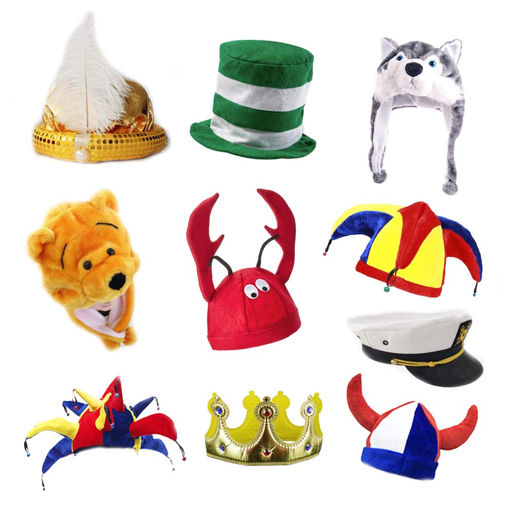 TD.IVES 6 Pack Funny Adult Novelty Party Hats - Assorted Costume Hats, Photo Booth Props Hats for Dress Up Parties, Halloween, Birthdays