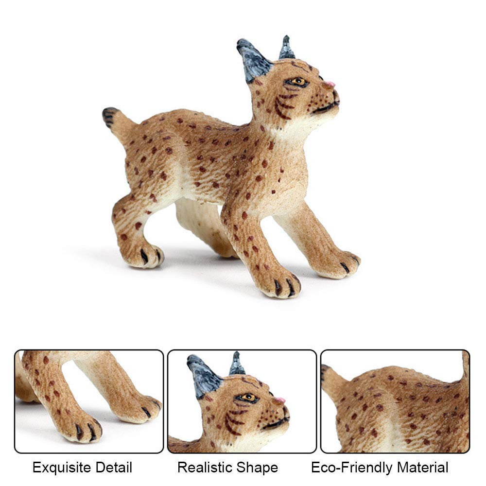 FLORMOON Animal Figures Realistic Lynx Plastic Early Educational Toys Cupcake Topper Party Gift for Kids 2+ Year Old