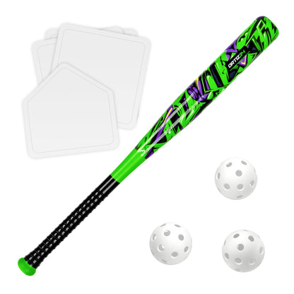 Ortiz34 Grand Slam Set- Graffiti Plastic Bat, 3 Balls, 4 Throw Down (Green/Purple)