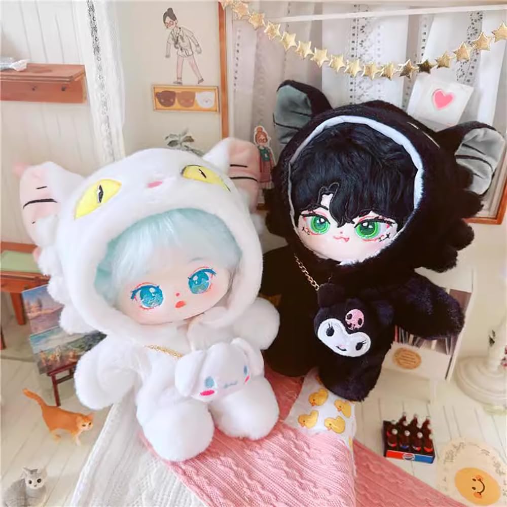 niannyyhouse 20cm Plush Doll Clothes Loose Travel Cat Onesies Soft Stuffed Plush Toy Dress Up Accessories (White)