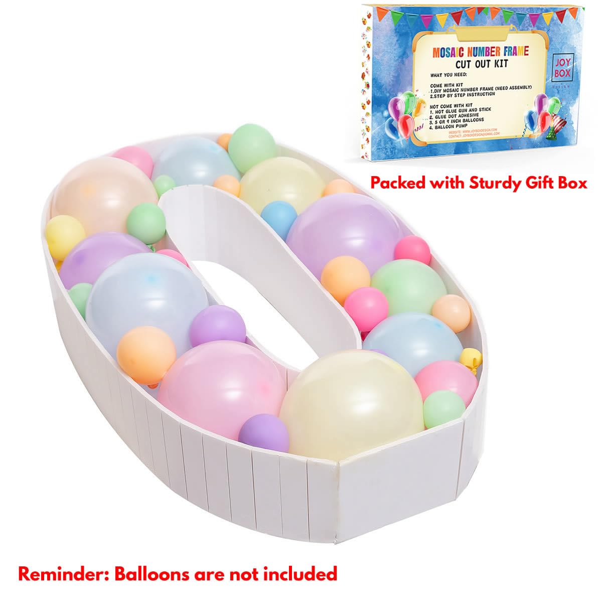 Mosaic Balloons Frame Numbers 0 Pre-Cut Large Foam Board Sign Cut-out for Boy Girl Birthday Backdrop Anniversary Decoration