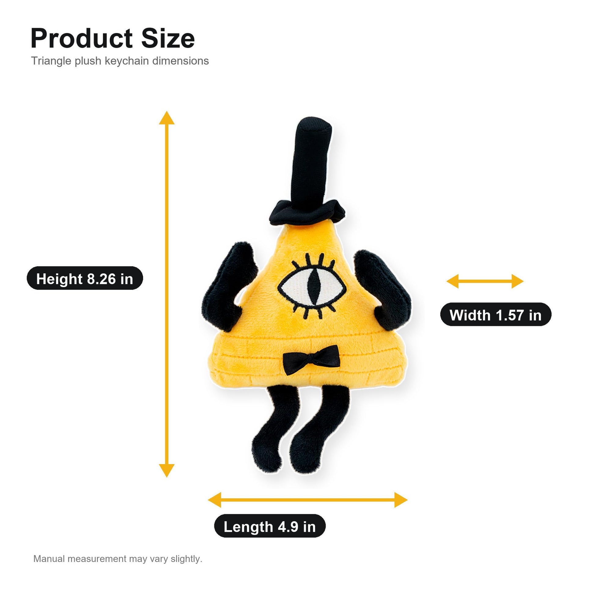 EIKOU Gravity Falls Bill Cipher Plush Keychain, Yellow Triangle Stuffed Doll with Top Hat, Soft Cartoon Backpack Charm for Kids, Birthday Halloween