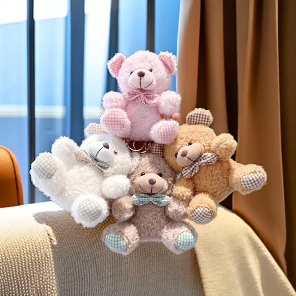 YUKOUQIAN Bear Stuffed Animals Mini Plush Toy Keychain Small Plushies for Kids Girls Boys 4.9 Inch (Keychain Bear Pink)