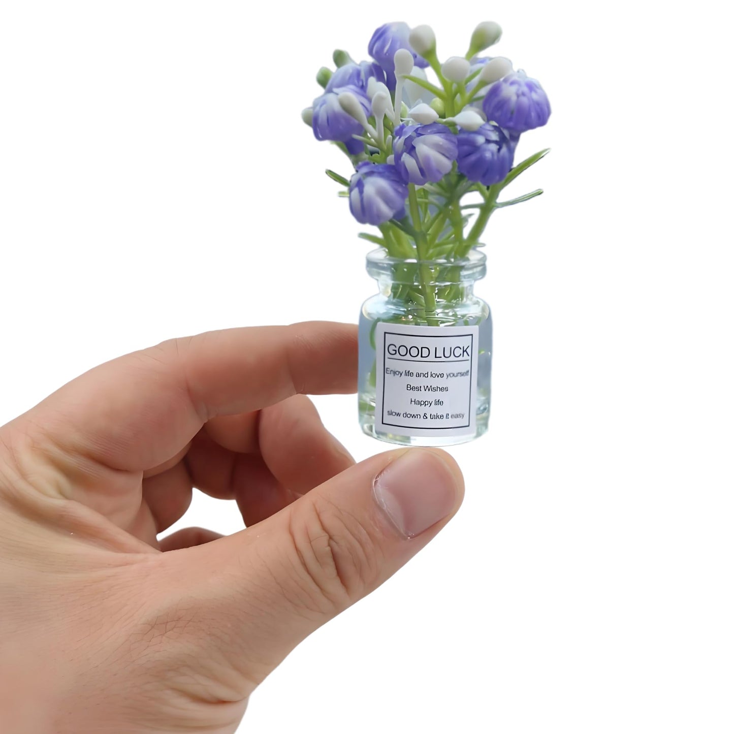 2 Pieces Realistic Miniature Flower Vases with White and Blue Jasmine - Handmade 1:6/1:8 Scale Dollhouse Accessories, Fairy Garden Ornaments, DIY