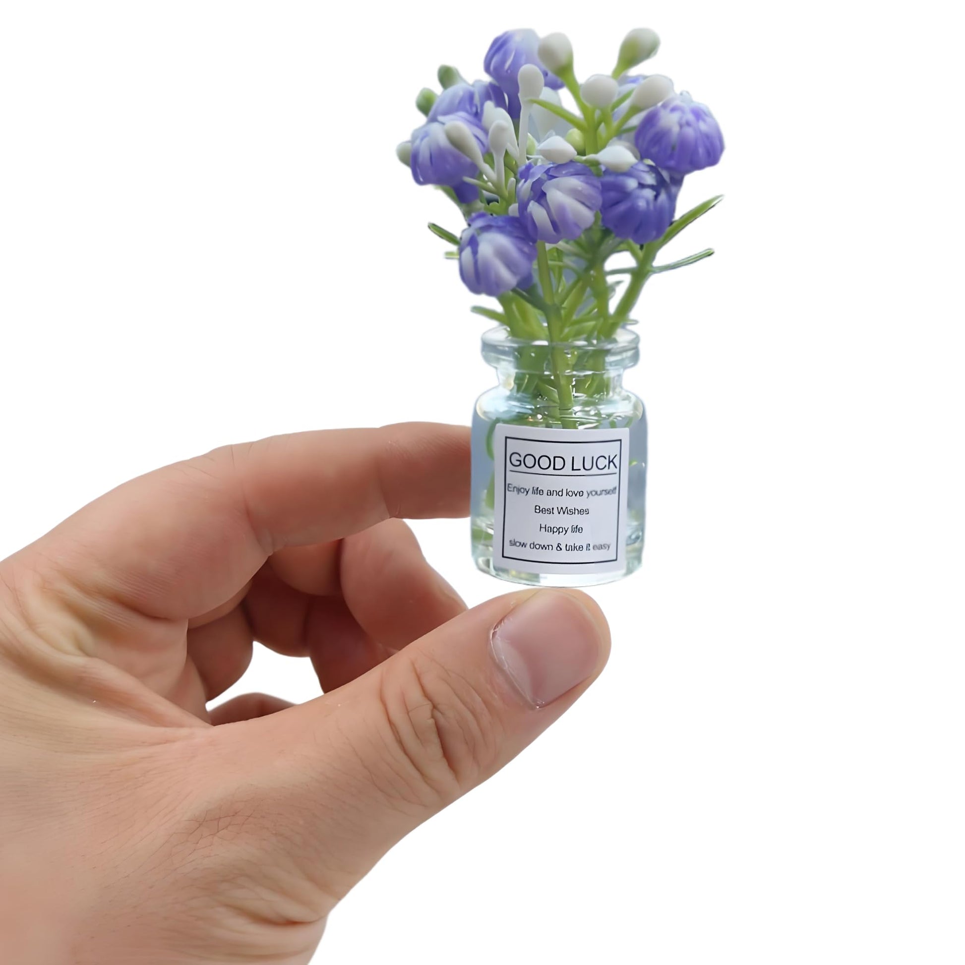 2 Pieces Realistic Miniature Flower Vases with White and Blue Jasmine - Handmade 1:6/1:8 Scale Dollhouse Accessories, Fairy Garden Ornaments, DIY