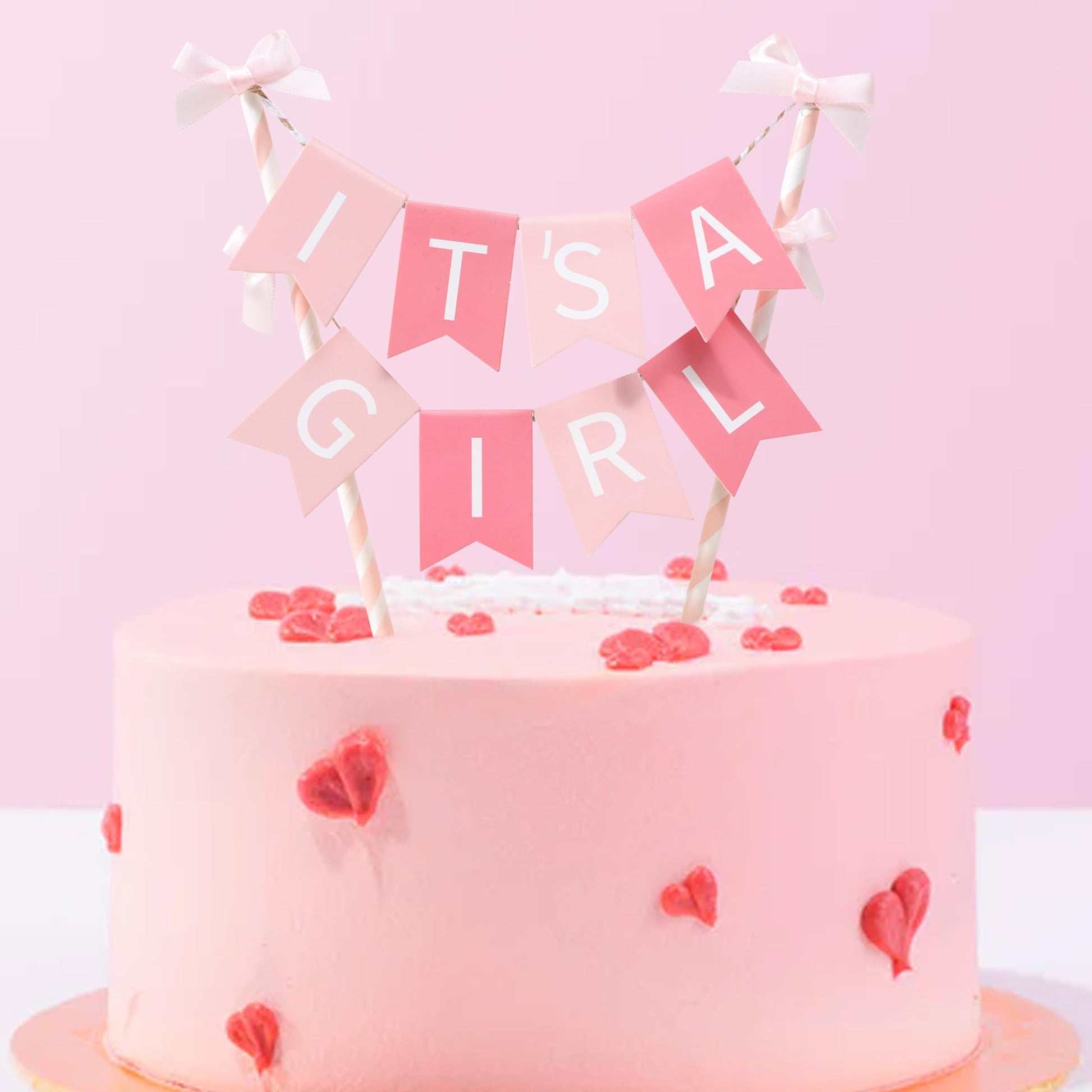 It Is a Girl Cake Topper - Gender Reveal Party Decoration, Pink It’ s a Girl Paper Straw CakeTopper, Baby Shower Cake Topper, BabyGirl Baby Shower