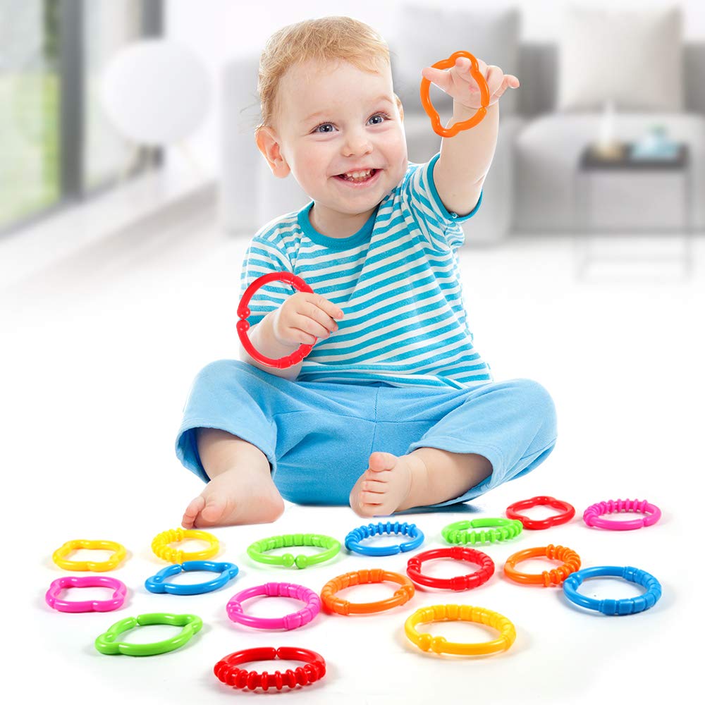 HAHA Baby Link-to-Go Connecting Rings Toy Hanging Stroller Car Seat Crib Playmat Attach Toys Infant Newborn Boy Girl Clip On Early Education Learning