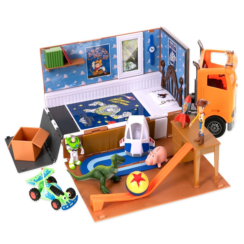 Disney Store Official Toy Story Moving Truck Vehicle Play Set - Eggman Movers Truck with Trailer, Andy's Room, Woody, Buzz Lightyear, Rex, RC, & Hamm