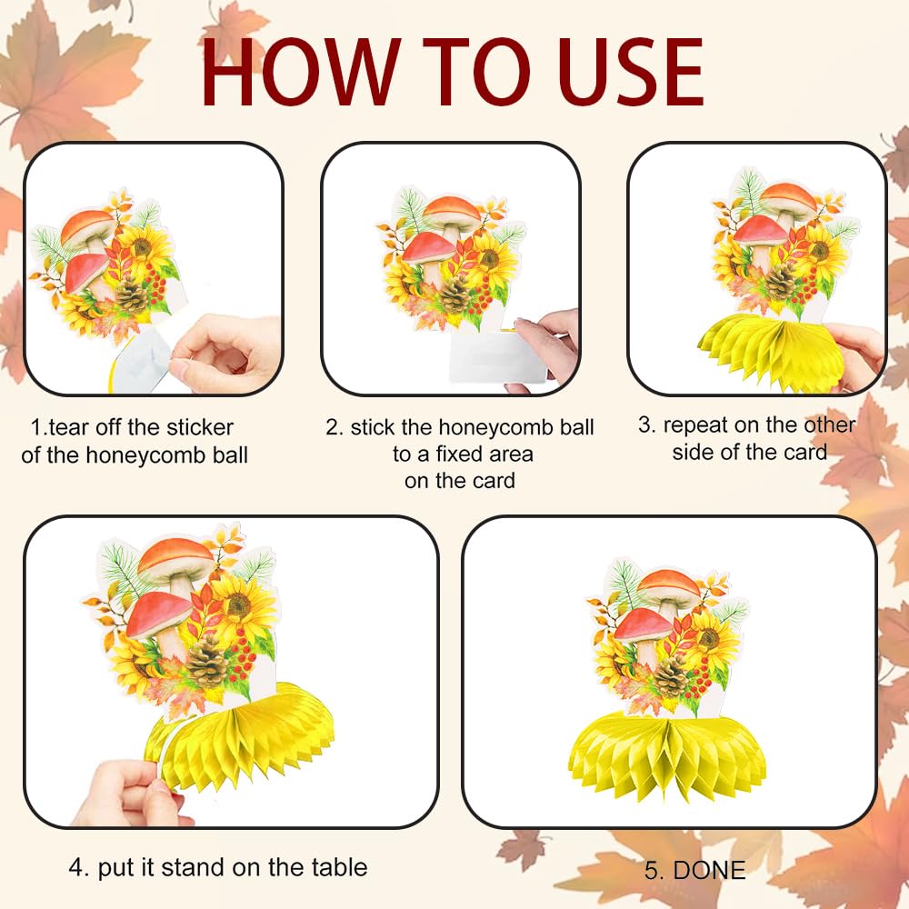 Fall Table Honeycomb Centerpieces, Thanksgiving 3D Honeycomb Centerpieces Topper Harvest Truck Sunflower Mushroom Pumpkin Orange Sign Autumn Party