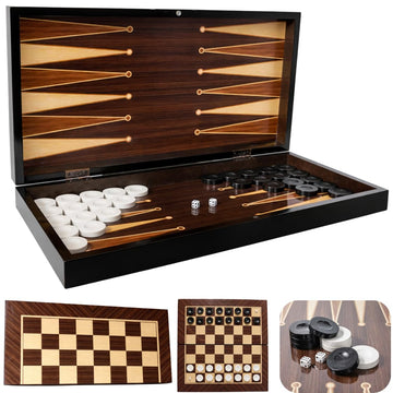 Park&Oz Walnut Premium Turkish Backgammon and Checkers Set 19 Inch Handmade 2 in 1 Wooden Board Game with Glossy Finish Luxury Checkers and Dice