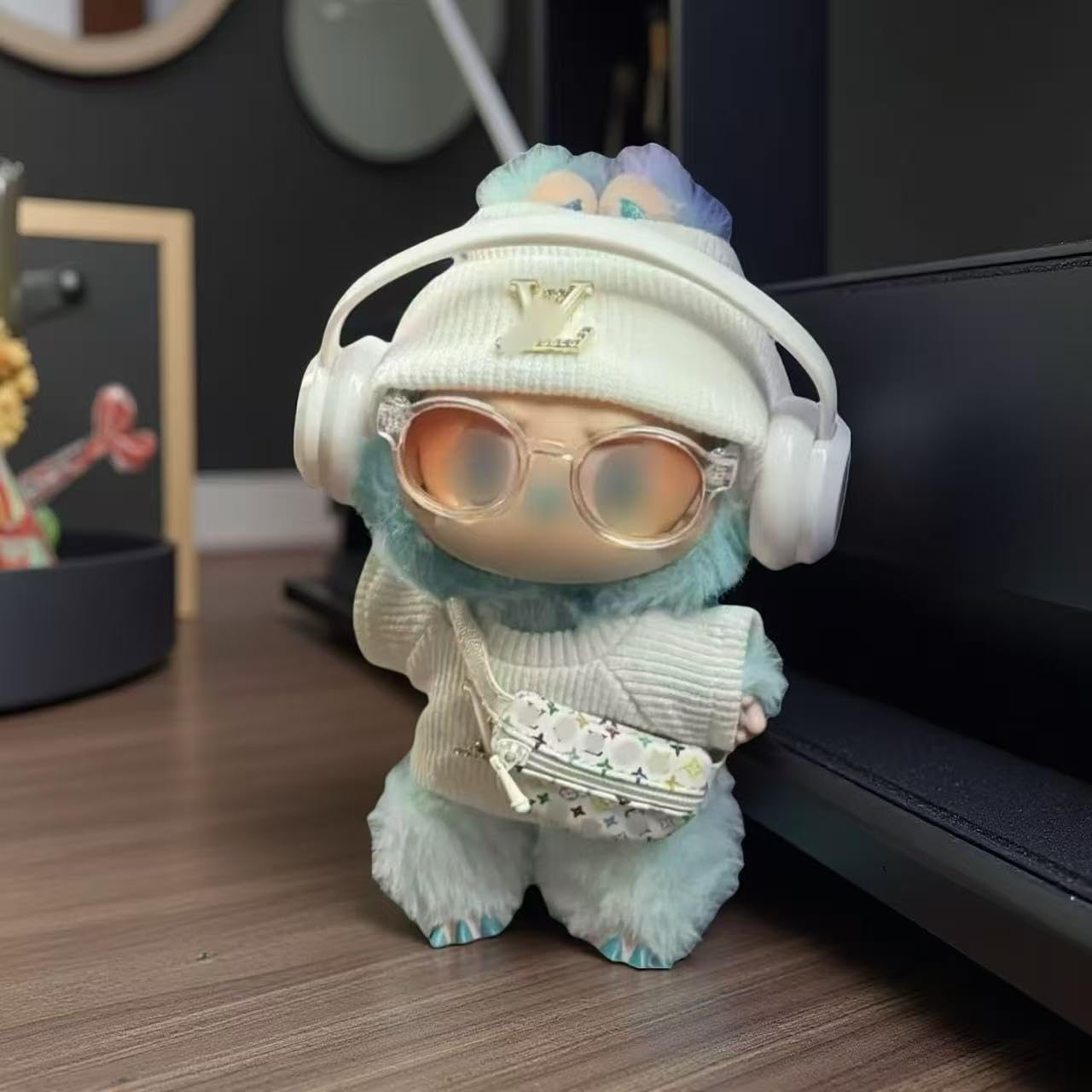 17cm Doll Clothes for lububu ?Designer Clothes Suitable for lububu Dolls Outfits and Accessories Set?Including top +Hat+Glass+Bag - 4PCS?Doll