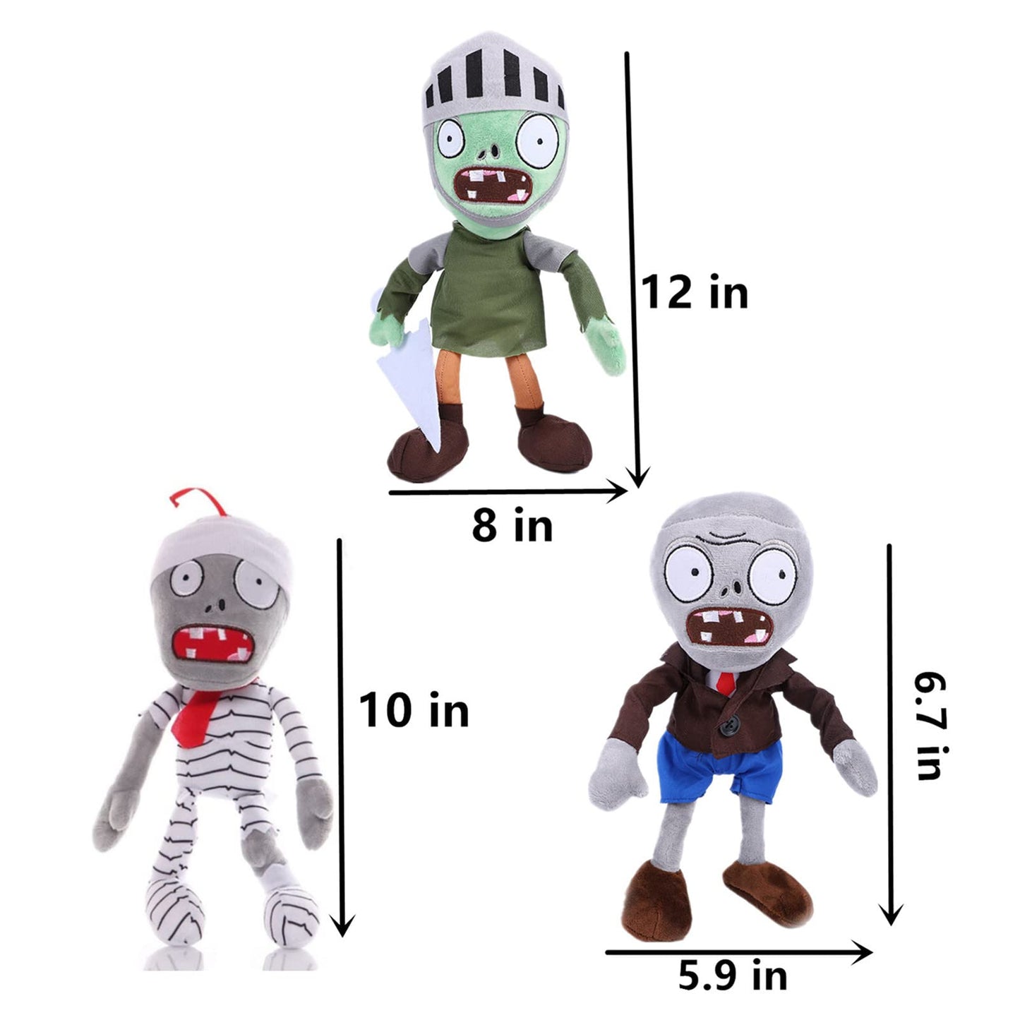 JHESAO 10 PCS Plants and Zombies PVZ Plush Toys - Normal & Gray Zombies Plushies, Soft Dolls New