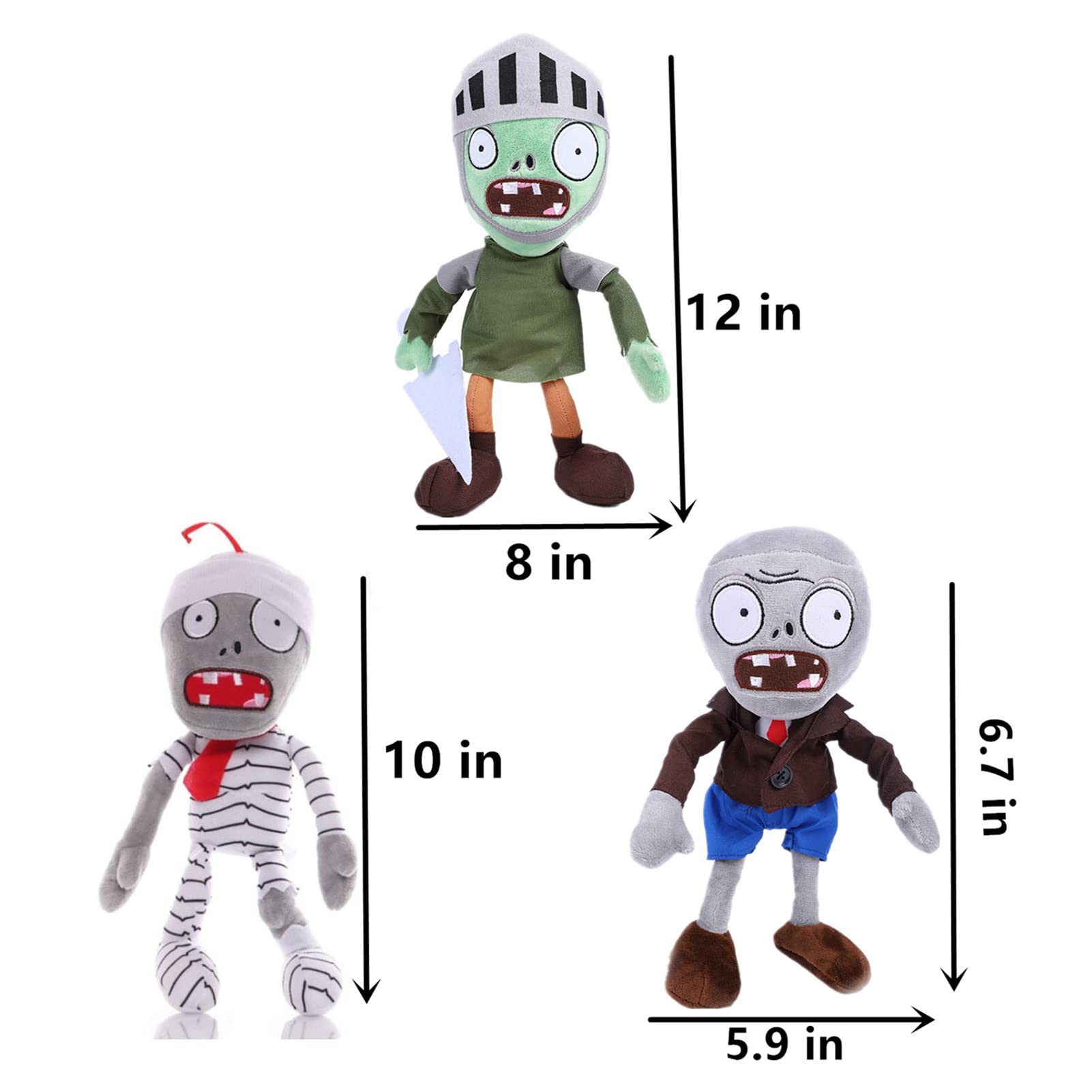 JHESAO 10 PCS Plants and Zombies PVZ Plush Toys - Normal & Gray Zombies Plushies, Soft Dolls New