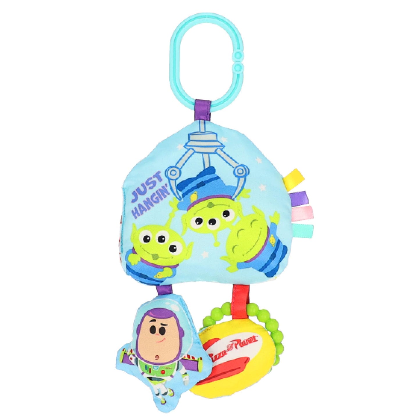 Disney Toy Story The Claw On the Go Jingle Toy with Little Green Aliens, Crinkle Sensory Toy with Teether, Clip-On Baby Travel Activity Toy by Kids