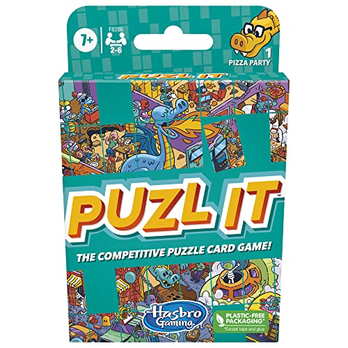 Hasbro Gaming Puzl It Game, Competitive Puzzle Card Game, Kids & Family Games, 2 to 6 Players, Pizza Party Theme, Fun Summer Activities, Vacation