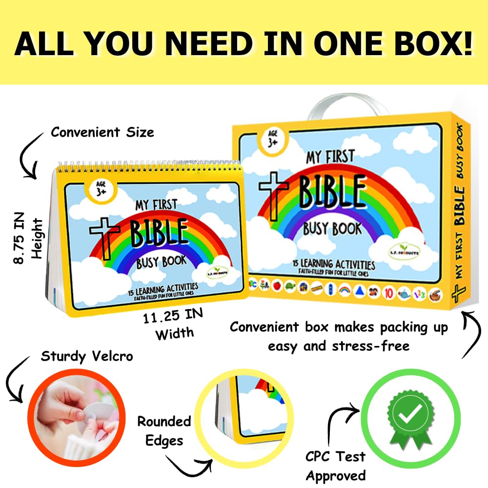 Bible Busy Book for Toddlers Ages 3 and Up - Montessori Sensory Toys Busy Board Homeschool Preschool Learning Activities - Gifts for 3 Year Old Boys