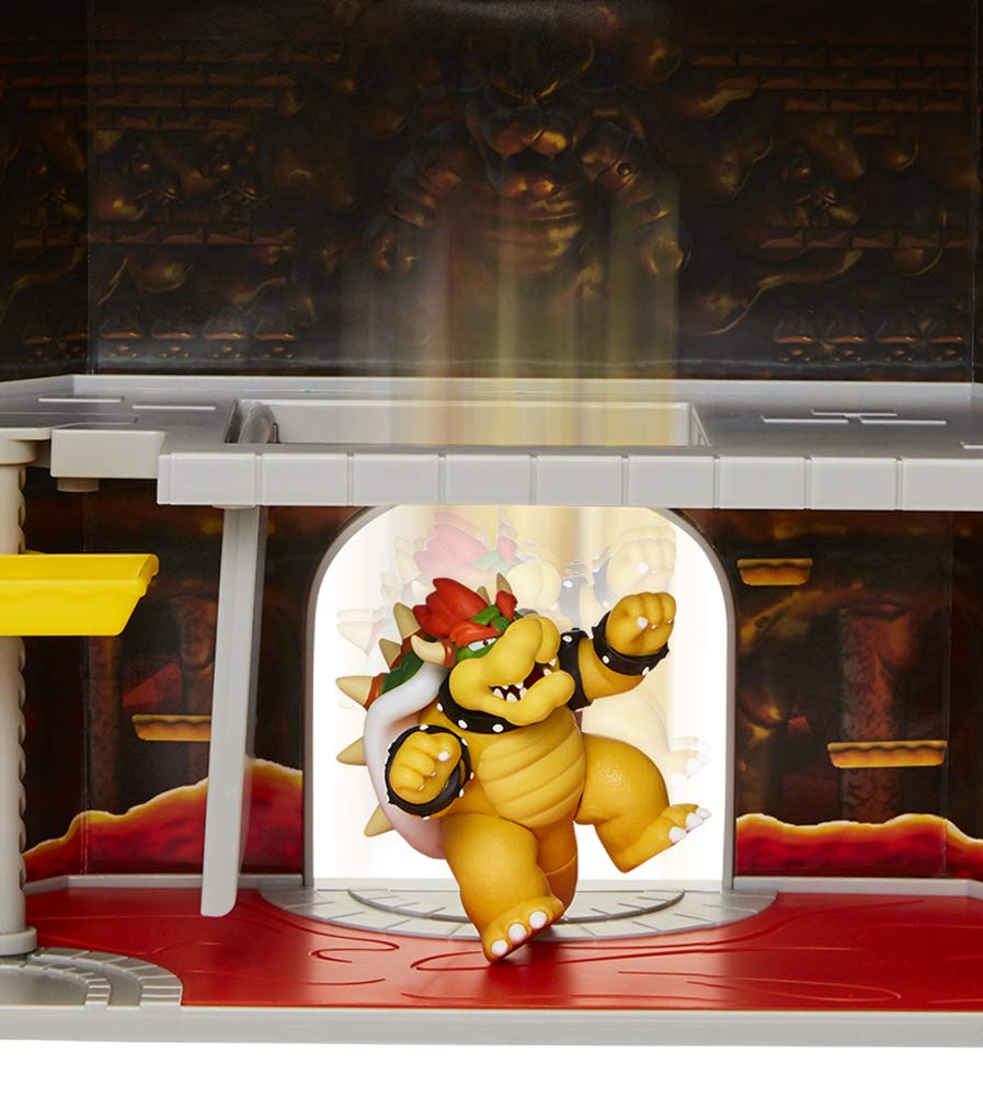 Super Mario Nintendo Deluxe Bowser's Castle Playset with 2.5" Exclusive Articulated Bowser Action Figure, Interactive Play Set with Authentic in-Game