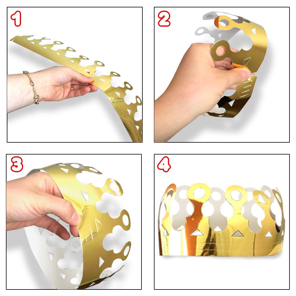 ArtCreativity Pack of 24 Gold Crown - Foil Birthday Party Paper Crowns for Kids - Golden Birthday Hats in 2 Fun Designs Adjustable and Reusable