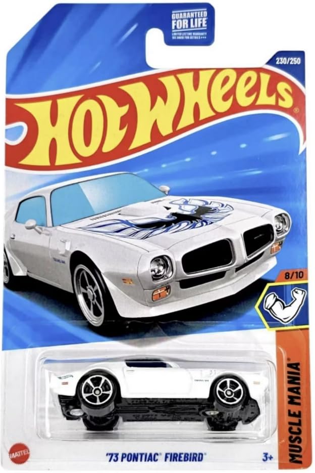 Hot Wheels '73 Pontiac Firebird [White W/Blue Bird] Muscle Mania 8/10, 230/250, 1:64 Scale Diecast Vehicle