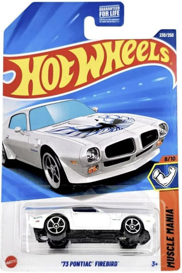 Hot Wheels '73 Pontiac Firebird [White W/Blue Bird] Muscle Mania 8/10, 230/250, 1:64 Scale Diecast Vehicle