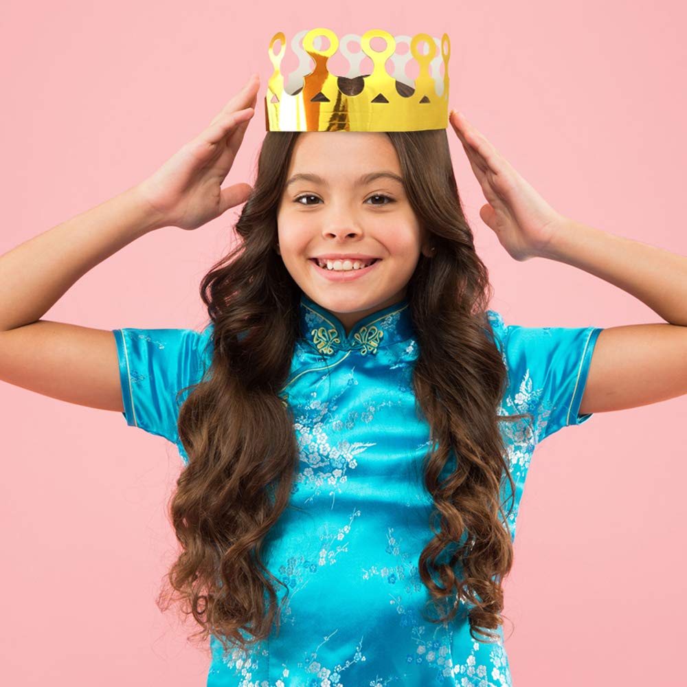 ArtCreativity Pack of 24 Gold Crown - Foil Birthday Party Paper Crowns for Kids - Golden Birthday Hats in 2 Fun Designs Adjustable and Reusable