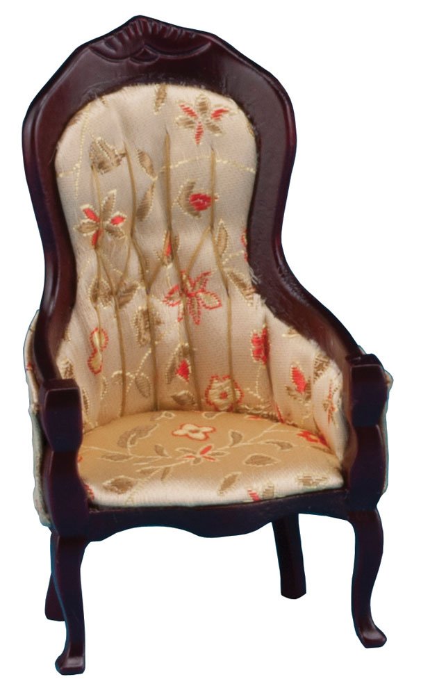 Classics Dollhouse Victorian Gent's Chair, Mahogany with Floral Fabric
