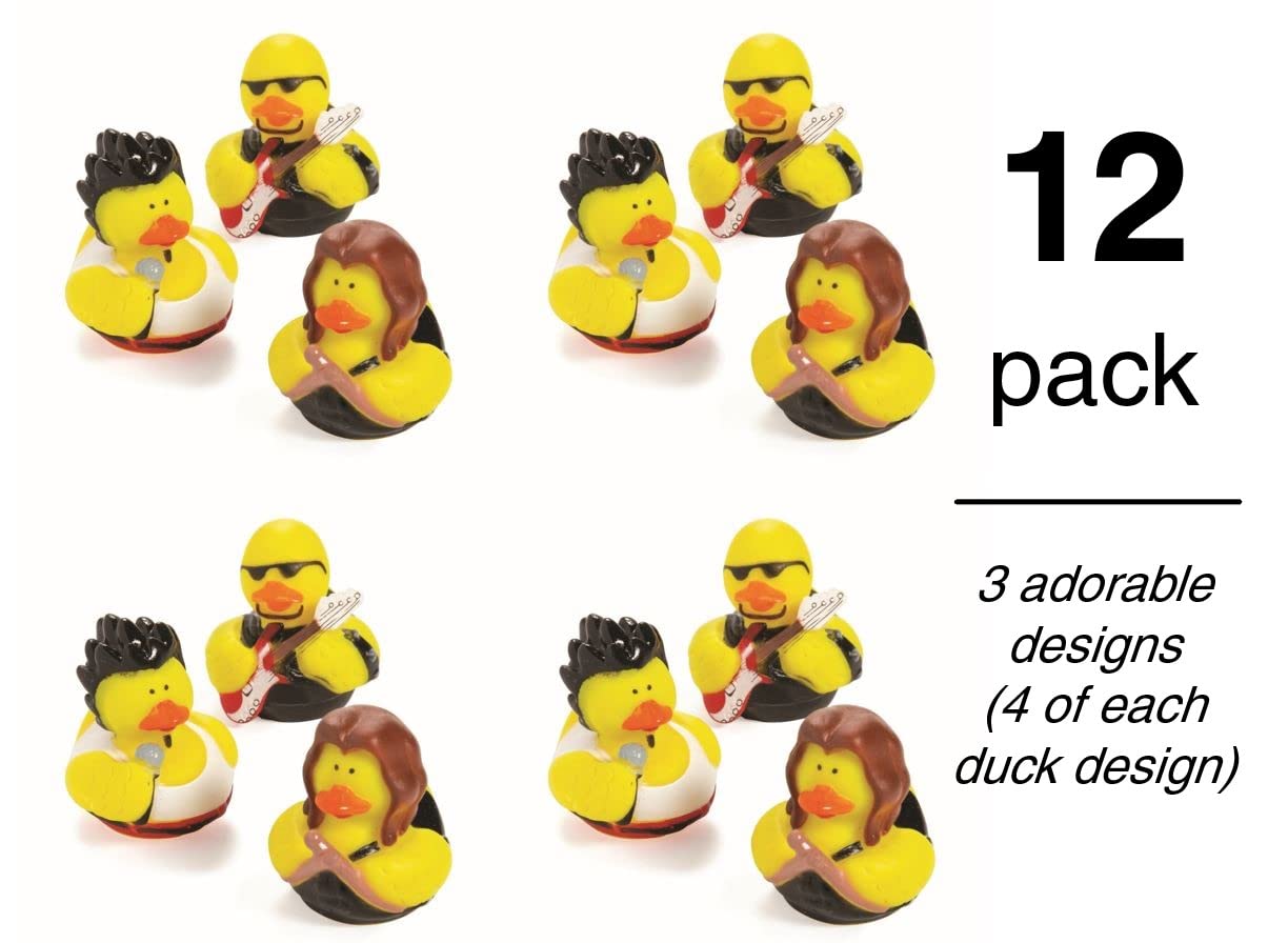 Rockstar Rubber Ducks, Assorted Styles, 12 Pieces, Birthdays, Grand Events, Party Favors, Table Decorations, Treasure Chest Supplies (Rock Stars)