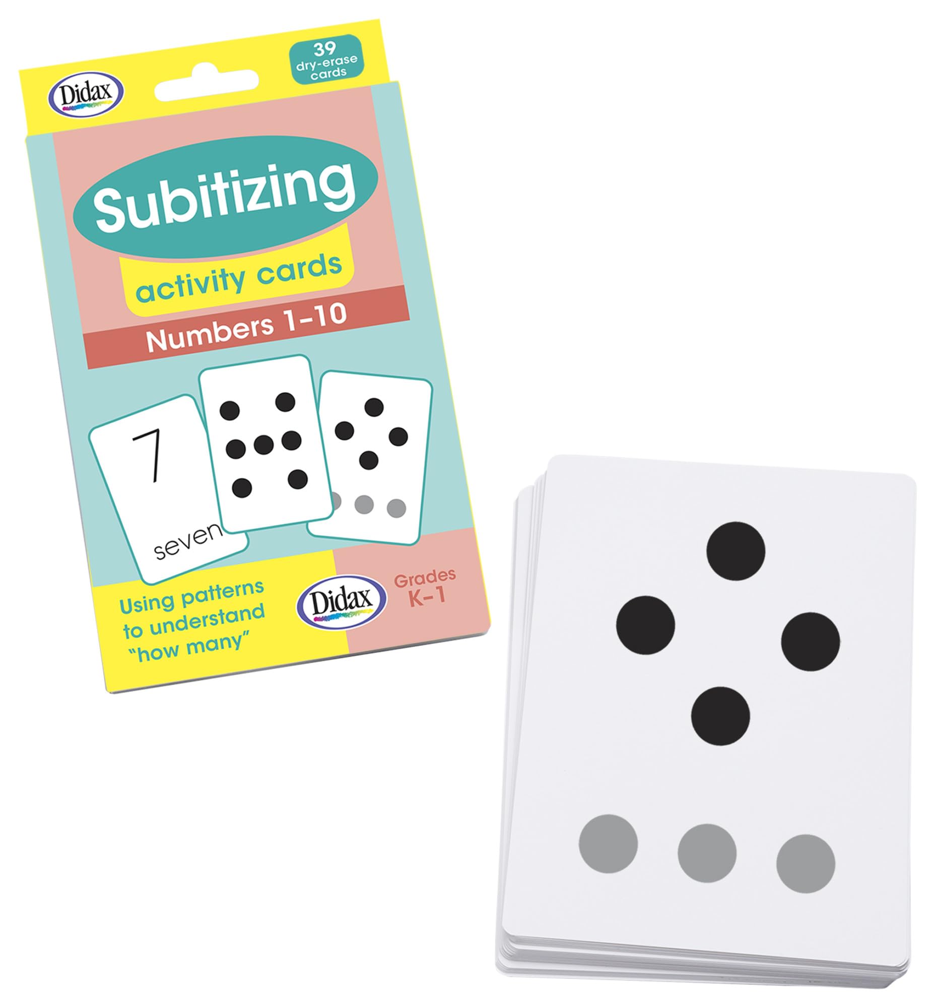 Didax 211015 Subitizing Dry-Erase Activity Cards, Numbers 1 to 10, White, Medium, Set of 39