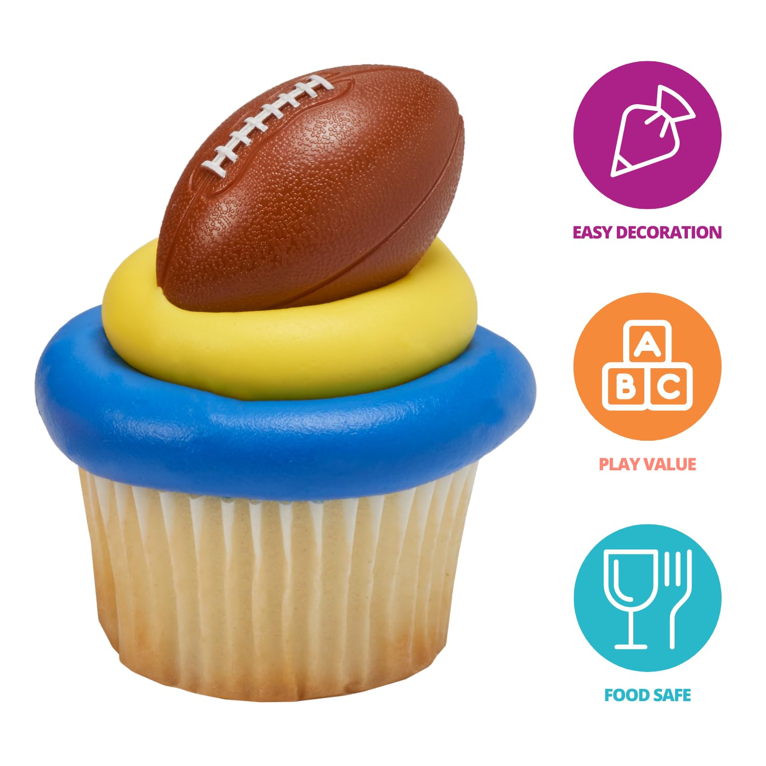 DECOPAC 3D Football Rings, Cupcake Decorations, Food Safe Cake Toppers - 24 Pack