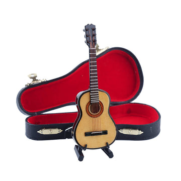 Wood Miniature Guitar Replica with Stand and Case Home Decoration Sculpture