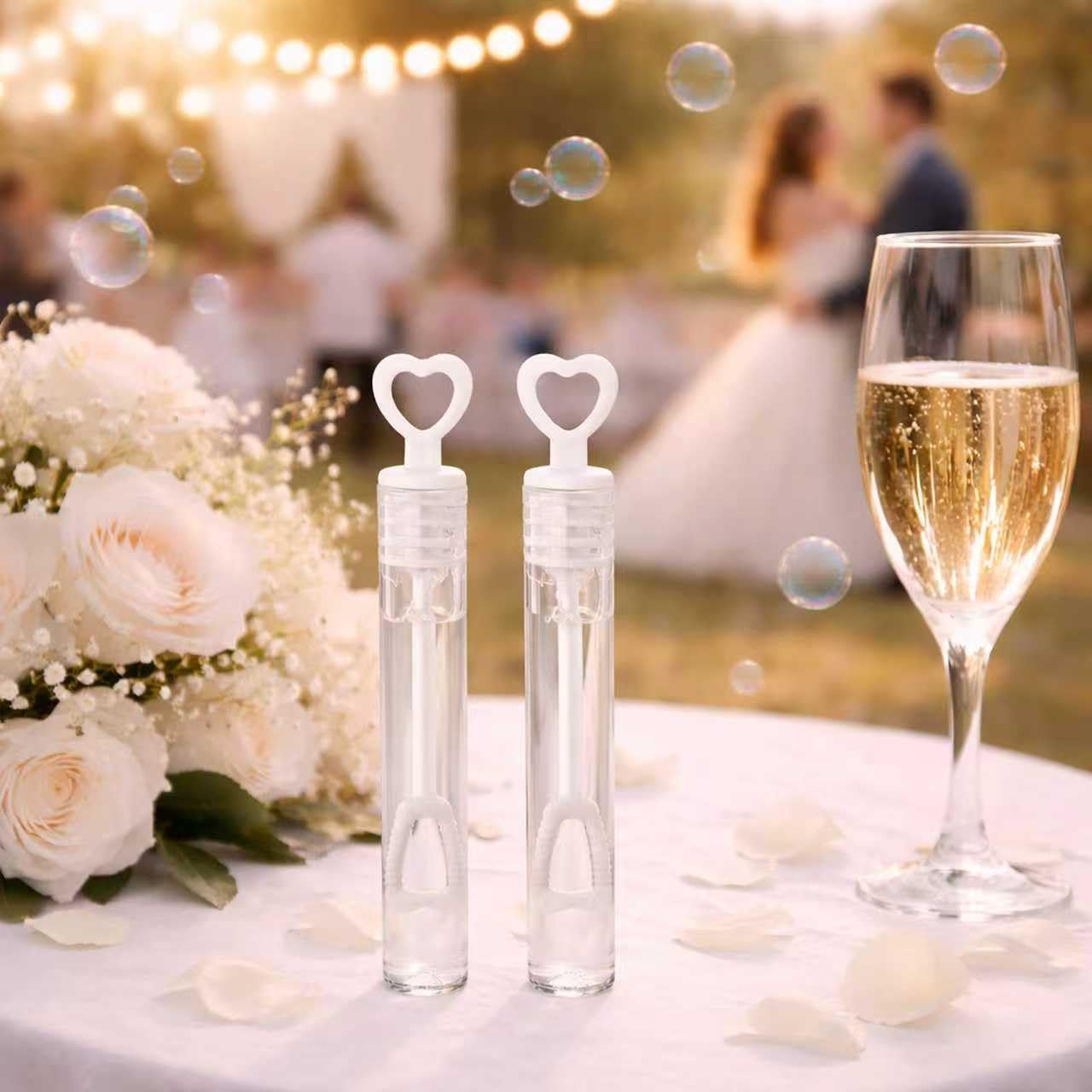 GIFTEXPRESS 96 pcs 4.2" White Heart Bubble Wands, Party Favors for Weddings Supplies, Valentine's Day, Party and Anniversaries (96 Pack)