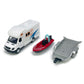 Motorhome Camper Trailer Towing Speed Boat Model Diecast Toys for Boys Pull Back RV Toy Vehicle, Beach Sandbox Outdoor Adventure, 3 4 5 6 7 Year Old
