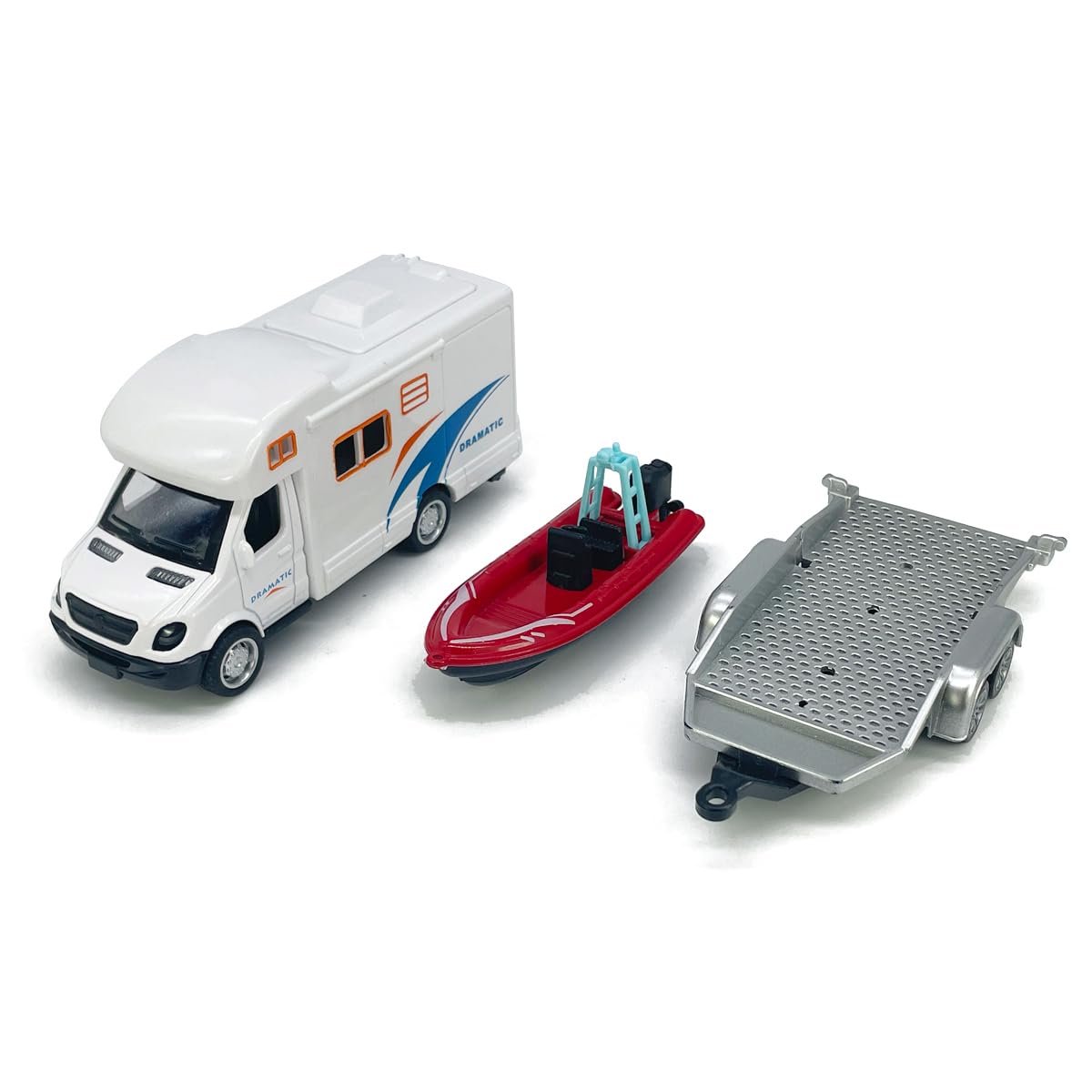 Motorhome Camper Trailer Towing Speed Boat Model Diecast Toys for Boys Pull Back RV Toy Vehicle, Beach Sandbox Outdoor Adventure, 3 4 5 6 7 Year Old