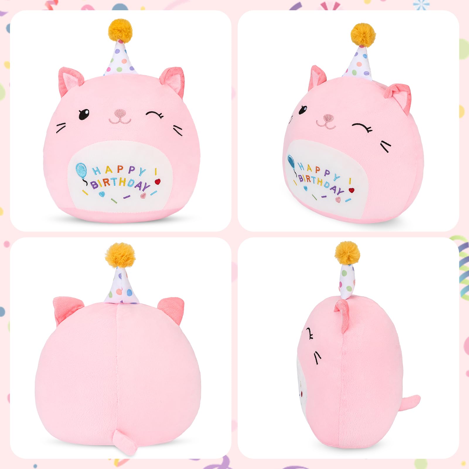 ABEARCAR Cute Cat Plush Birthday Gifts for Girls, Soft Cat Plushies Toy Pink Pillow Cat Stuffed Animals Gift for Girlfriend Kids Birthday 8" Cat