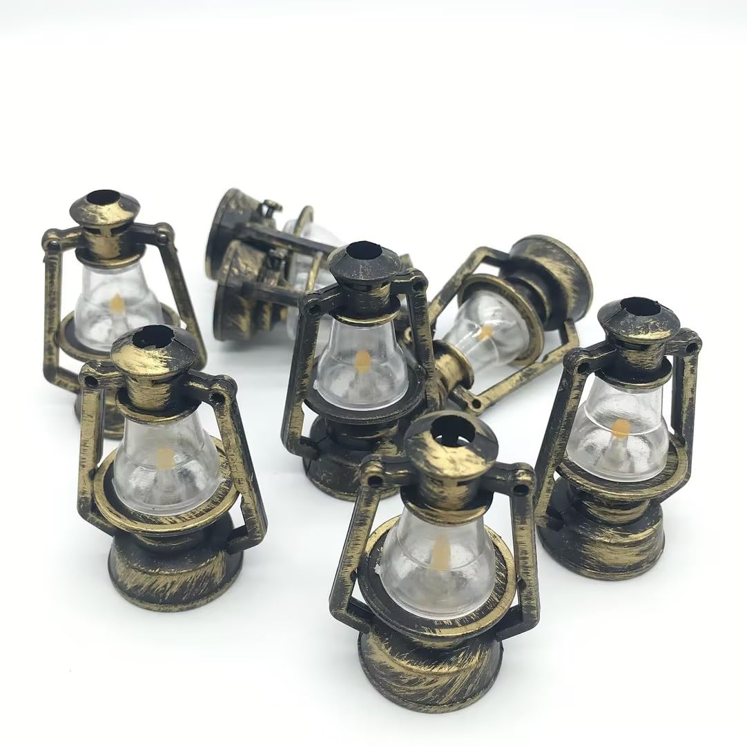 1pc Bronze Color Miniature Lamps for Dollhouse, Doll House Retro Oil Lantern Dollhouse Accessories Scene Ornaments Dollhouse Miniature Scene Model