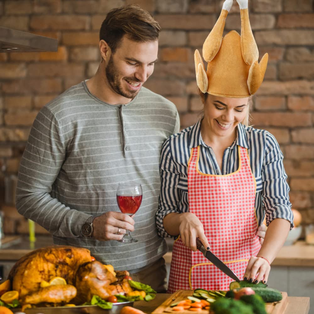 Tkocisa 4 Pack Thanksgiving Plush Turkey Hats Roasted Turkey Hats, Thanksgiving Hat Thanksgiving Halloween Turkey Costume Funny Hat For Role Play